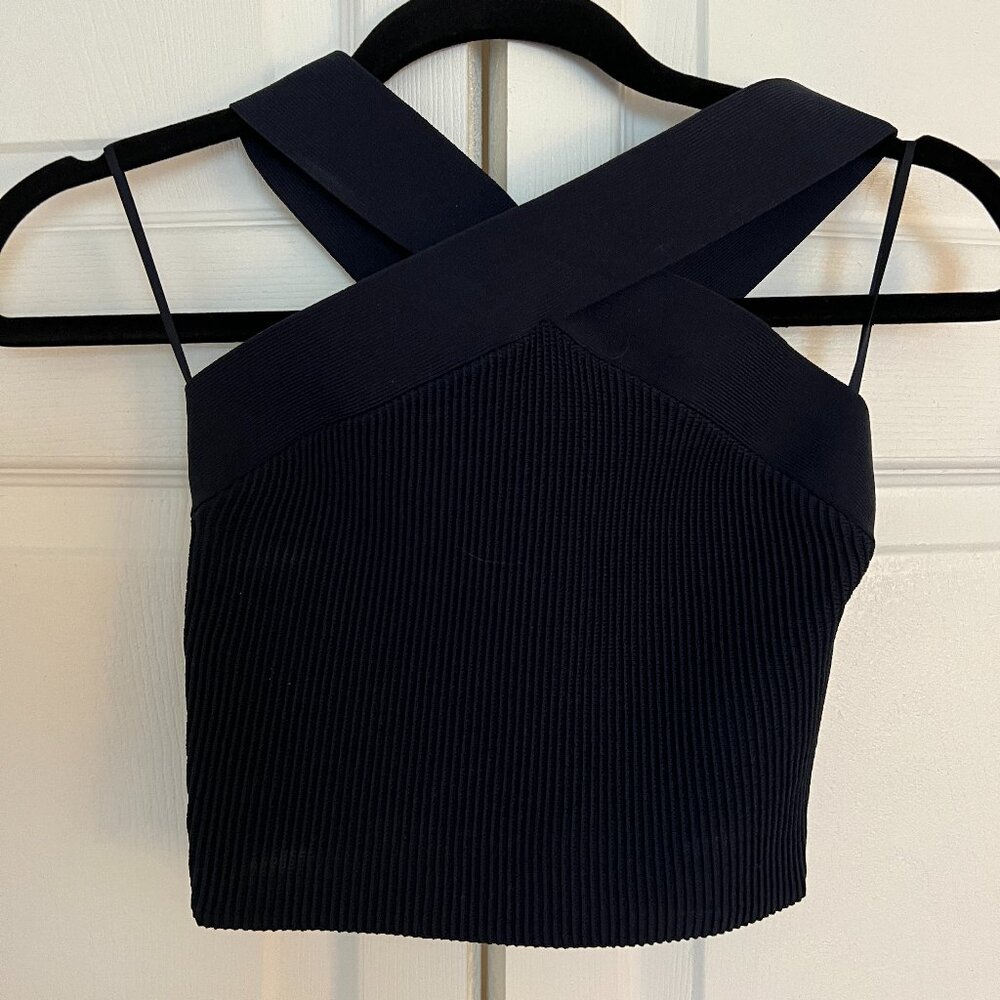 Aritzia Babaton Sculpt Knit Criss Cross Crop Tank Navy Size S